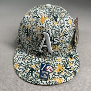 Vintage American Needle‎ A's Hat Fitted 7 3/4 All Over Print Logo MLB Athletics